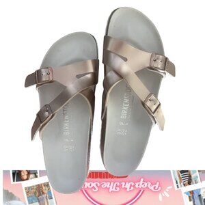 Birkenstock Yao Slide Sandals - Metallic Rose Gold / Copper Size: 39 (8-8.5)